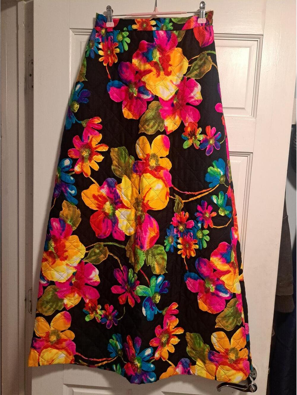 Mr. B of California 1970s Boho Psychedelic Mod Print Quilted Hostess Skirt Sz S